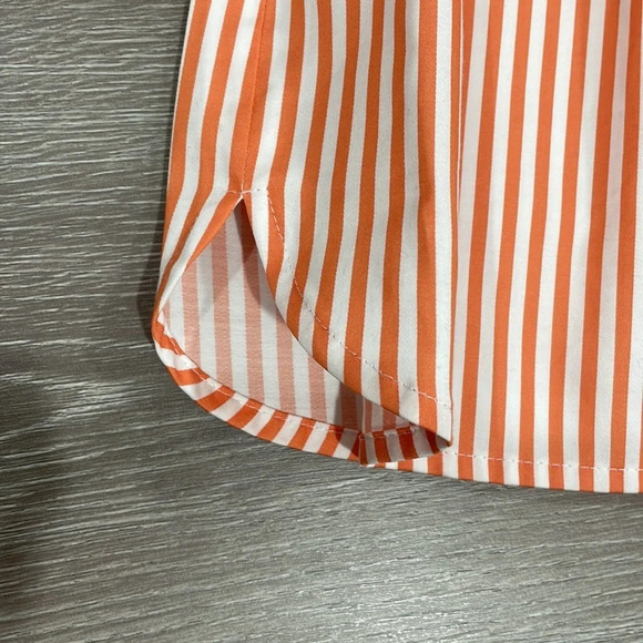 NWT Talbots Tie Waist Button Front Striped Orange and White Short Sleeve Top M - Picture 12 of 16